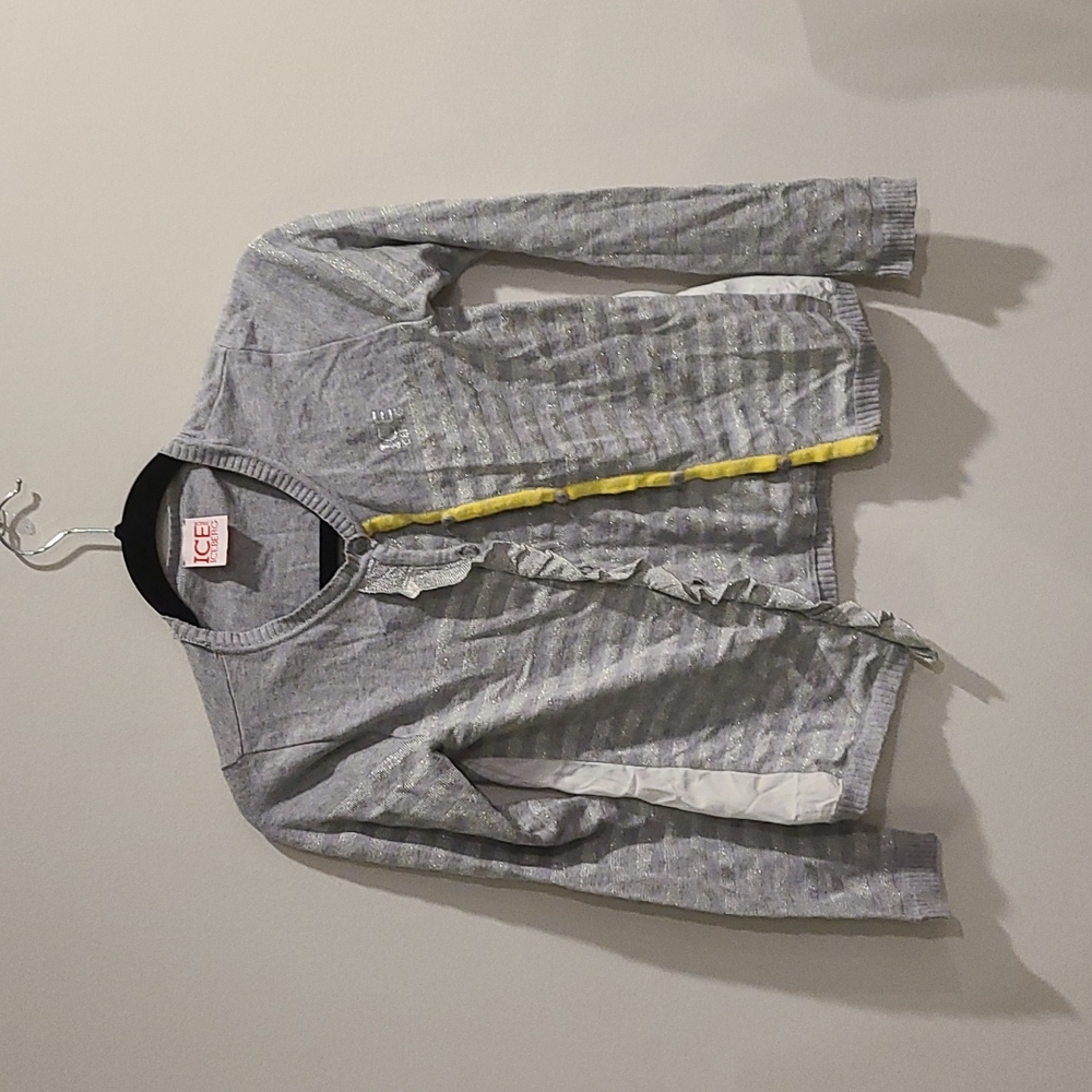 Iceberg JR cardigan with ruffle front and glitter stripes